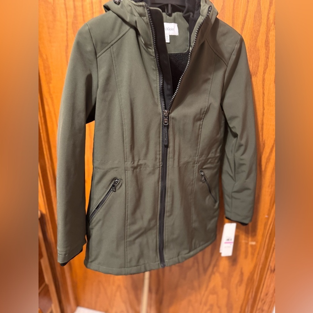 Calvin Klein ~Women's Hooded Faux-Fur-Lined Anorak Raincoat~ XXSP~ Olive ~NWT - Picture 3 of 14